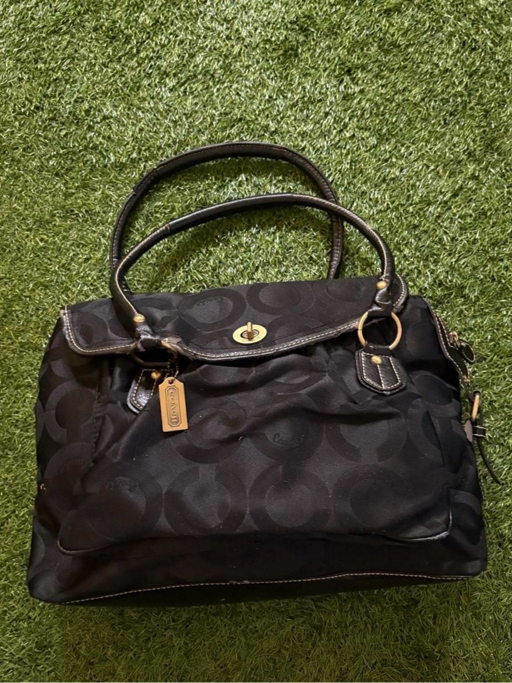 Coach Black Signature Satchel with Gold Hardware